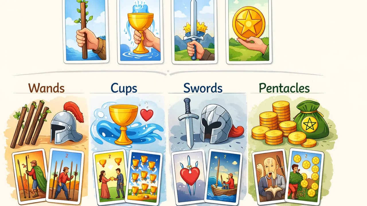 小阿卡那牌:基本組成,四大牌組及牌面解讀,權杖,聖杯,寶劍,星幣,_中文百科全書 文章封面圖