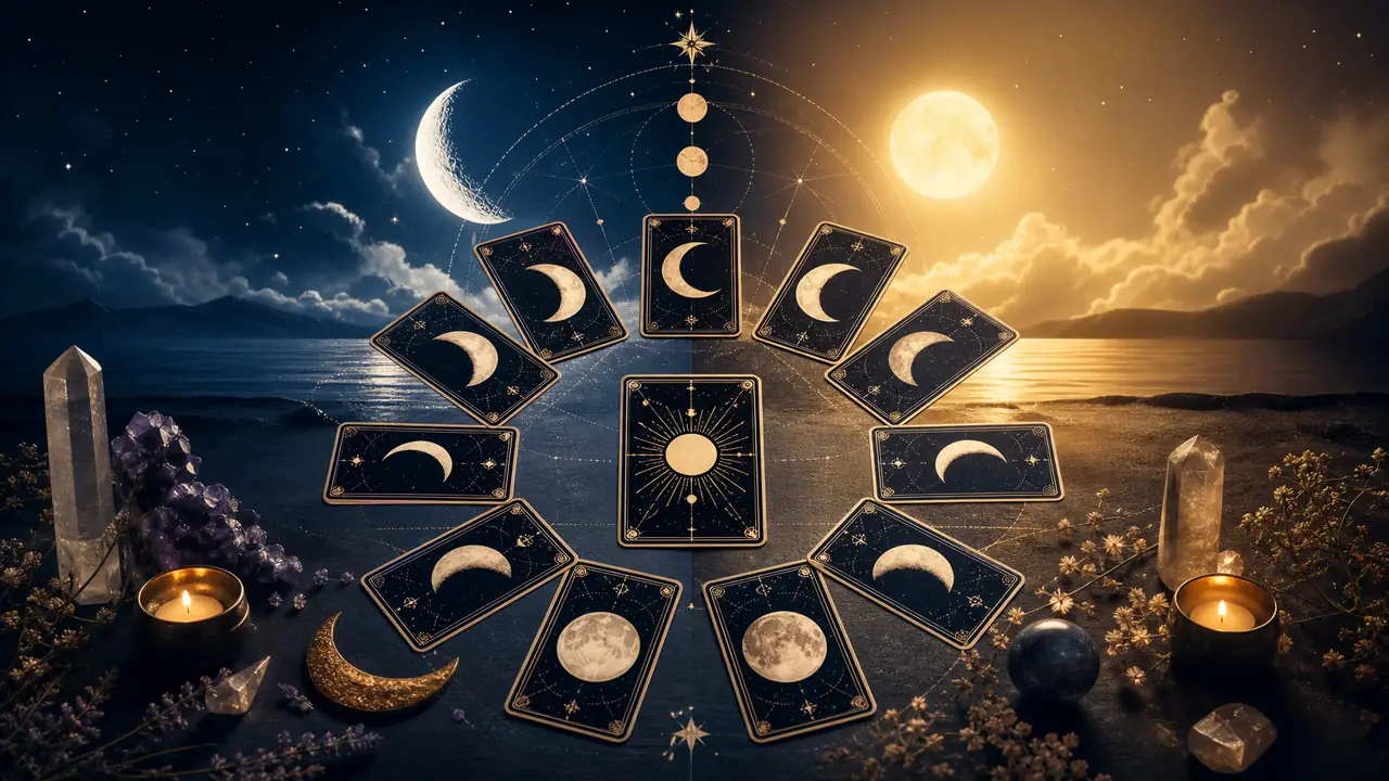 月相塔羅牌陣：新月滿月的自我指引 — Askaseer 星語塔羅配圖