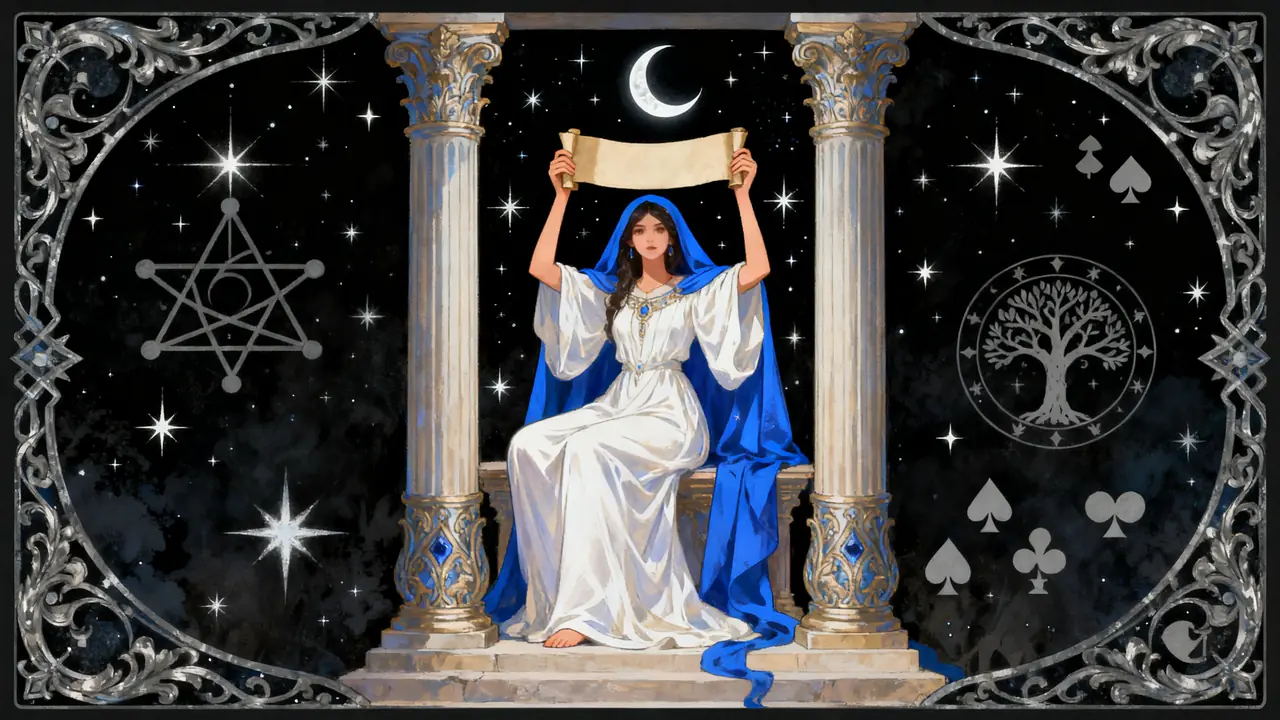 女祭司牌完整解讀：直覺與神秘的象徵：完整解析 — Askaseer 星語塔羅配圖
