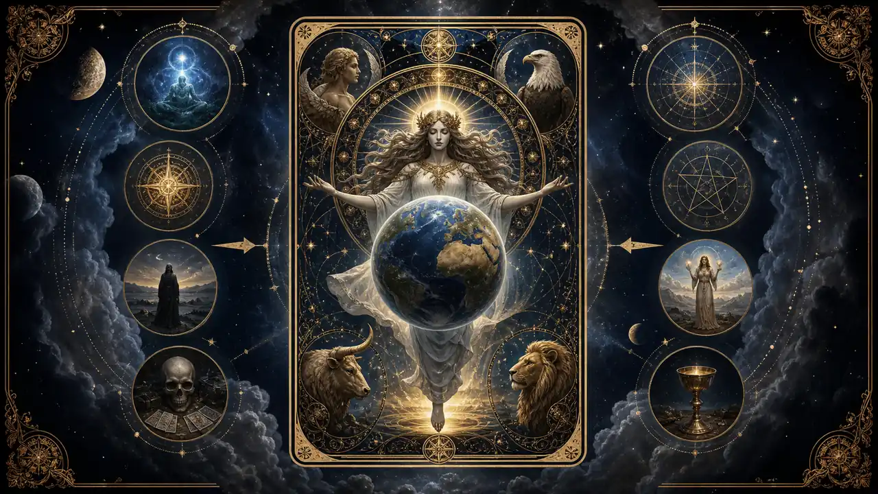 世界牌完整解讀:完成與整合的塔羅象徵:新手避坑重點 — Askaseer 星語塔羅配圖